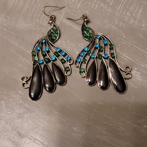 vintage silver peacock statement earrings